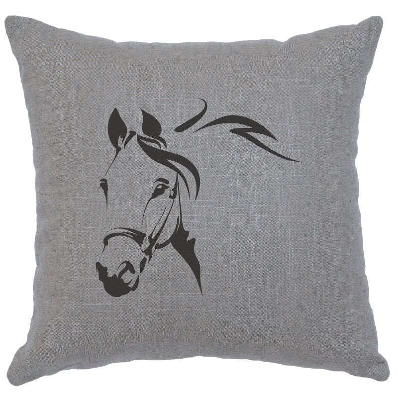 "Horse Profile" Image Pillow - Linen Gray