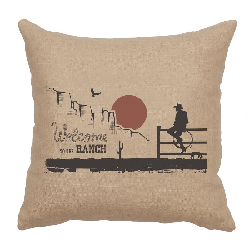 "Welcome Ranch" Image Pillow - Linen Natural