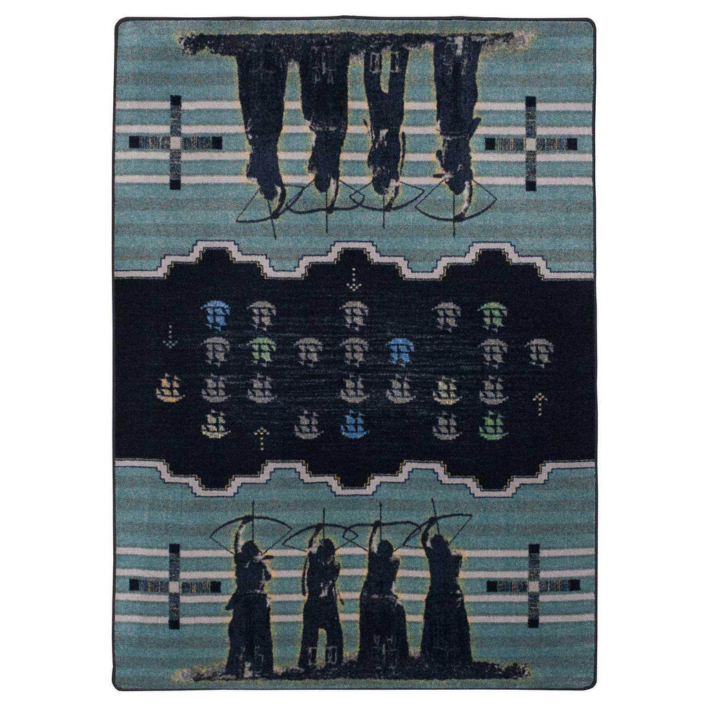 Defend Our Land - Blue-CabinRugs Southwestern Rugs Wildlife Rugs Lodge Rugs Aztec RugsSouthwest Rugs