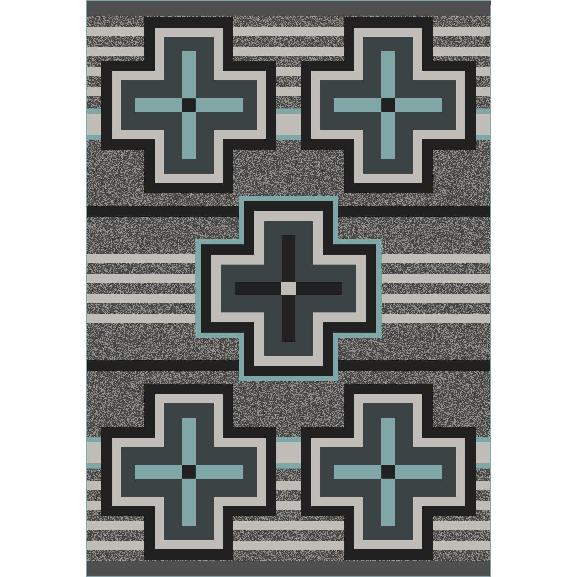 Hunter - Flint Turquoise-CabinRugs Southwestern Rugs Wildlife Rugs Lodge Rugs Aztec RugsSouthwest Rugs