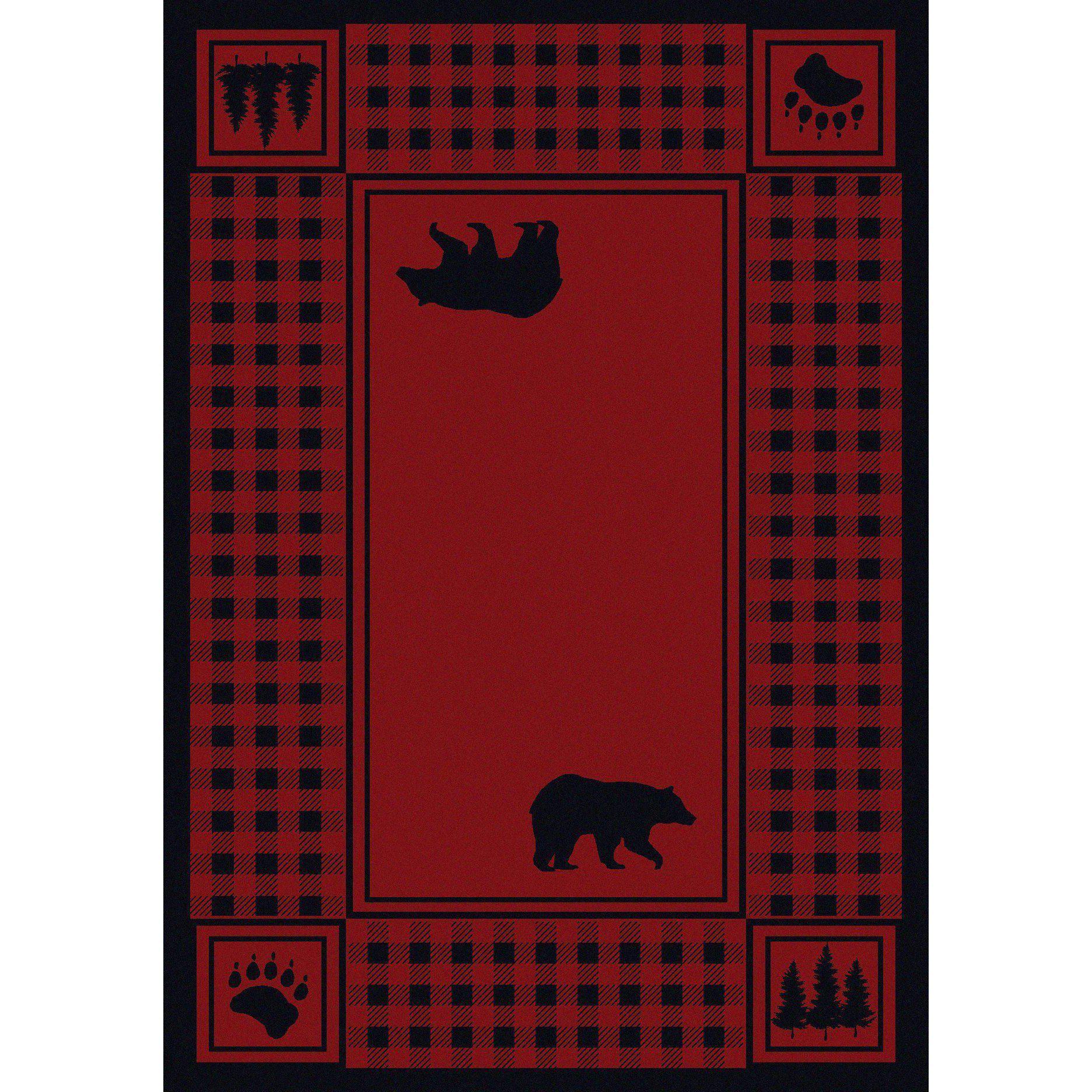 Mother Bear Refuge - Red-CabinRugs Southwestern Rugs Wildlife Rugs Lodge Rugs Aztec RugsSouthwest Rugs