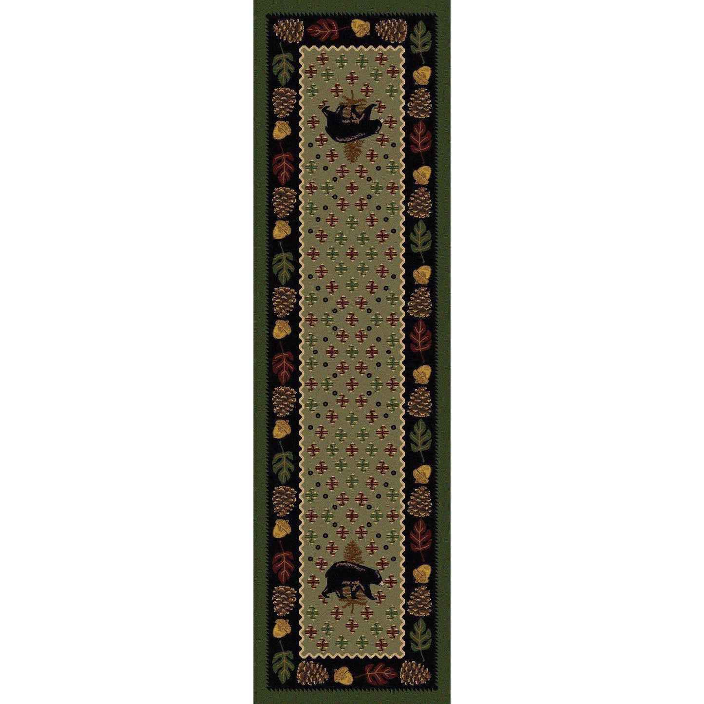Picnic Bear - Green-CabinRugs Southwestern Rugs Wildlife Rugs Lodge Rugs Aztec RugsSouthwest Rugs