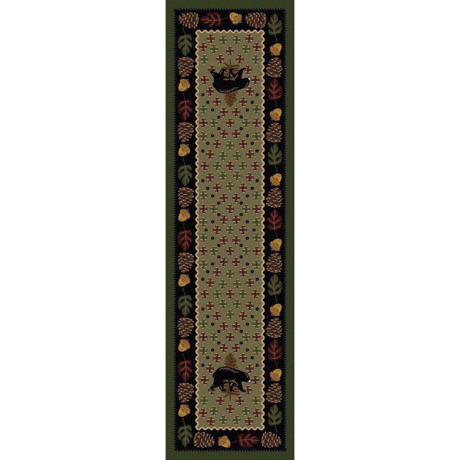 Picnic Bear - Green-CabinRugs Southwestern Rugs Wildlife Rugs Lodge Rugs Aztec RugsSouthwest Rugs