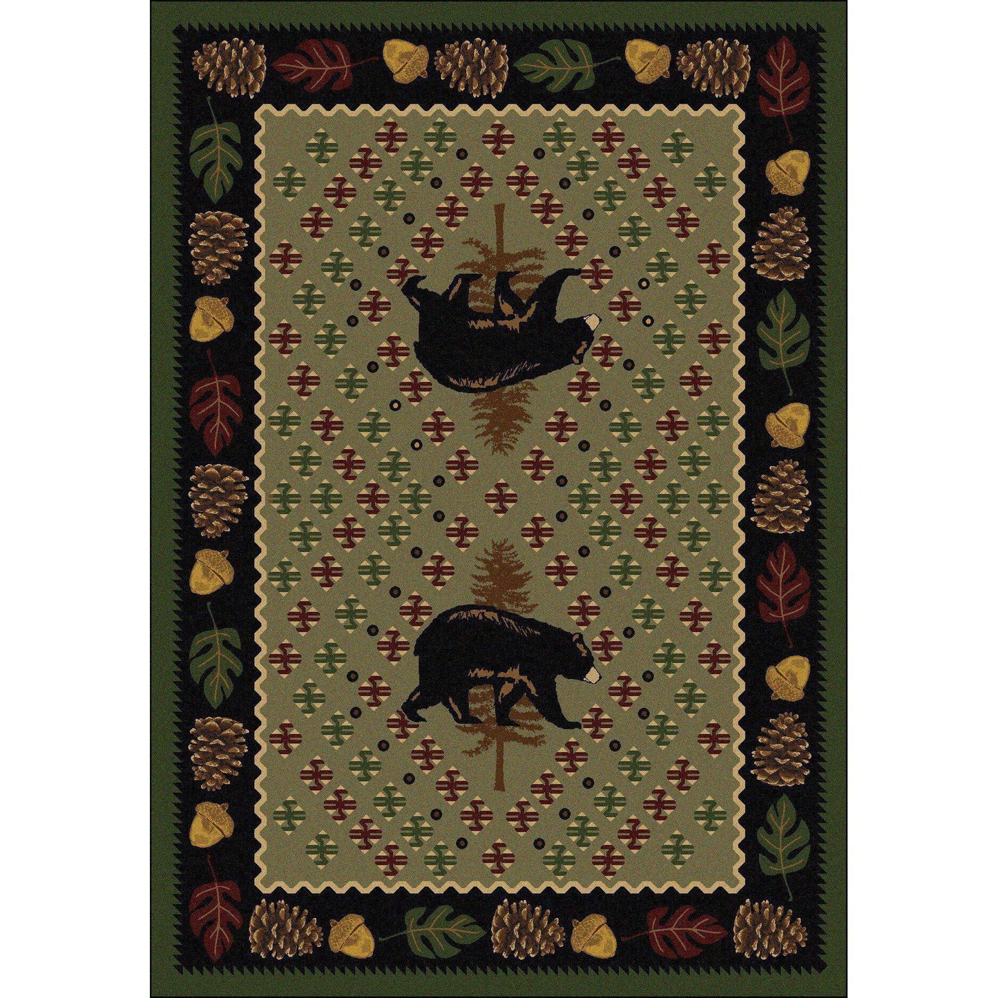 Picnic Bear - Green-CabinRugs Southwestern Rugs Wildlife Rugs Lodge Rugs Aztec RugsSouthwest Rugs