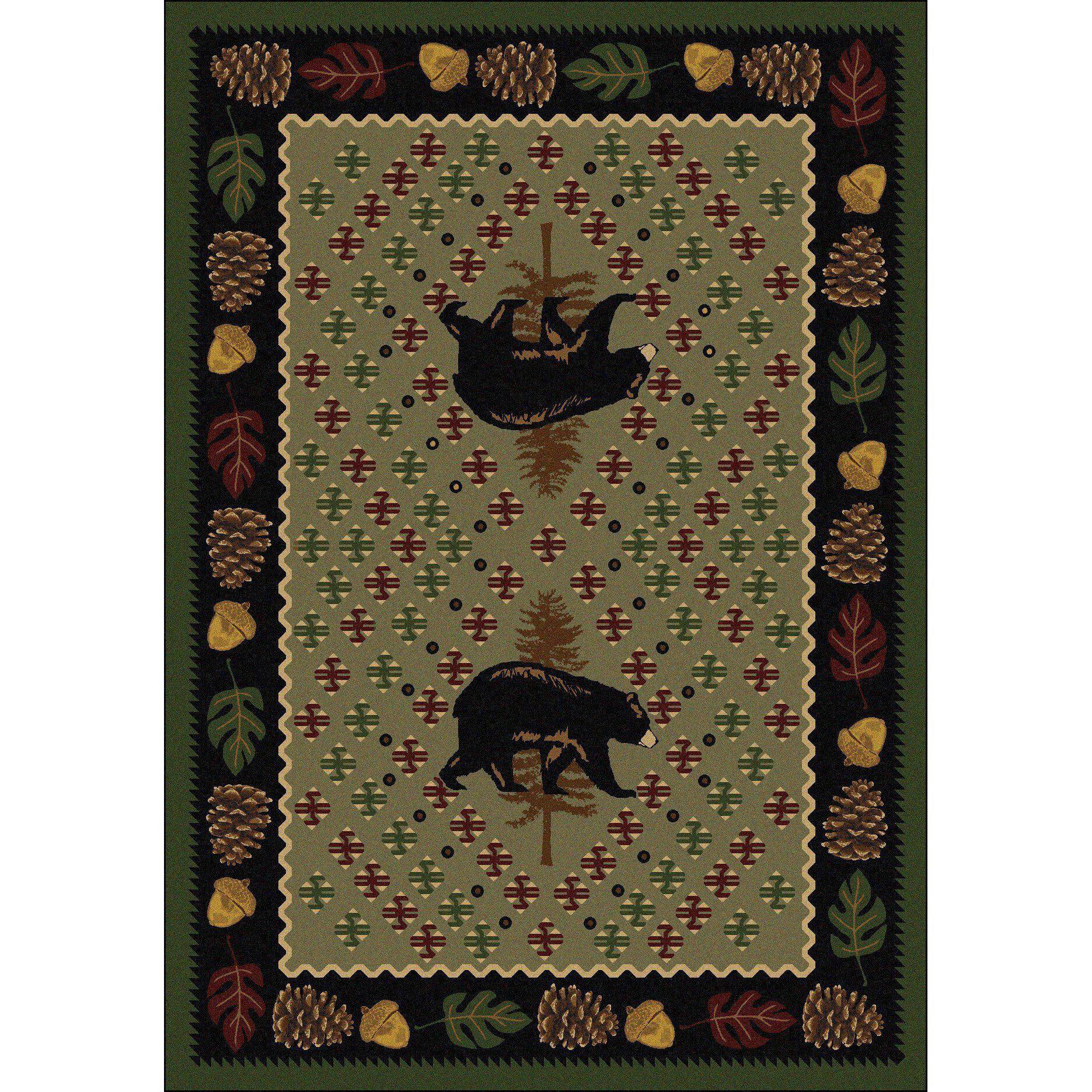 Picnic Bear - Green-CabinRugs Southwestern Rugs Wildlife Rugs Lodge Rugs Aztec RugsSouthwest Rugs