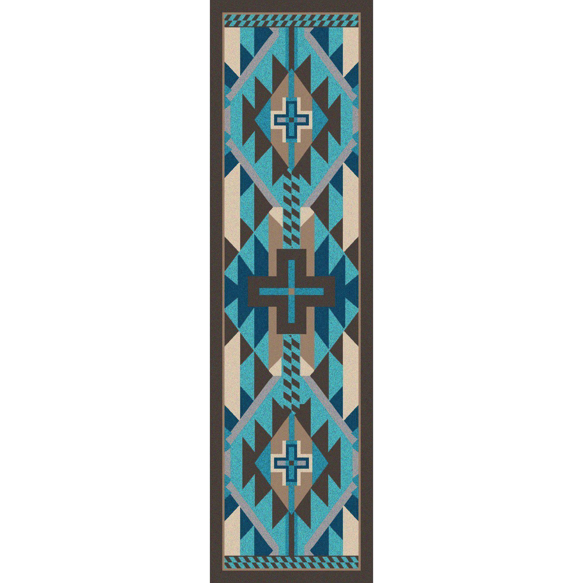 Rustic Crucifix - Turquoise Indigo-CabinRugs Southwestern Rugs Wildlife Rugs Lodge Rugs Aztec RugsSouthwest Rugs
