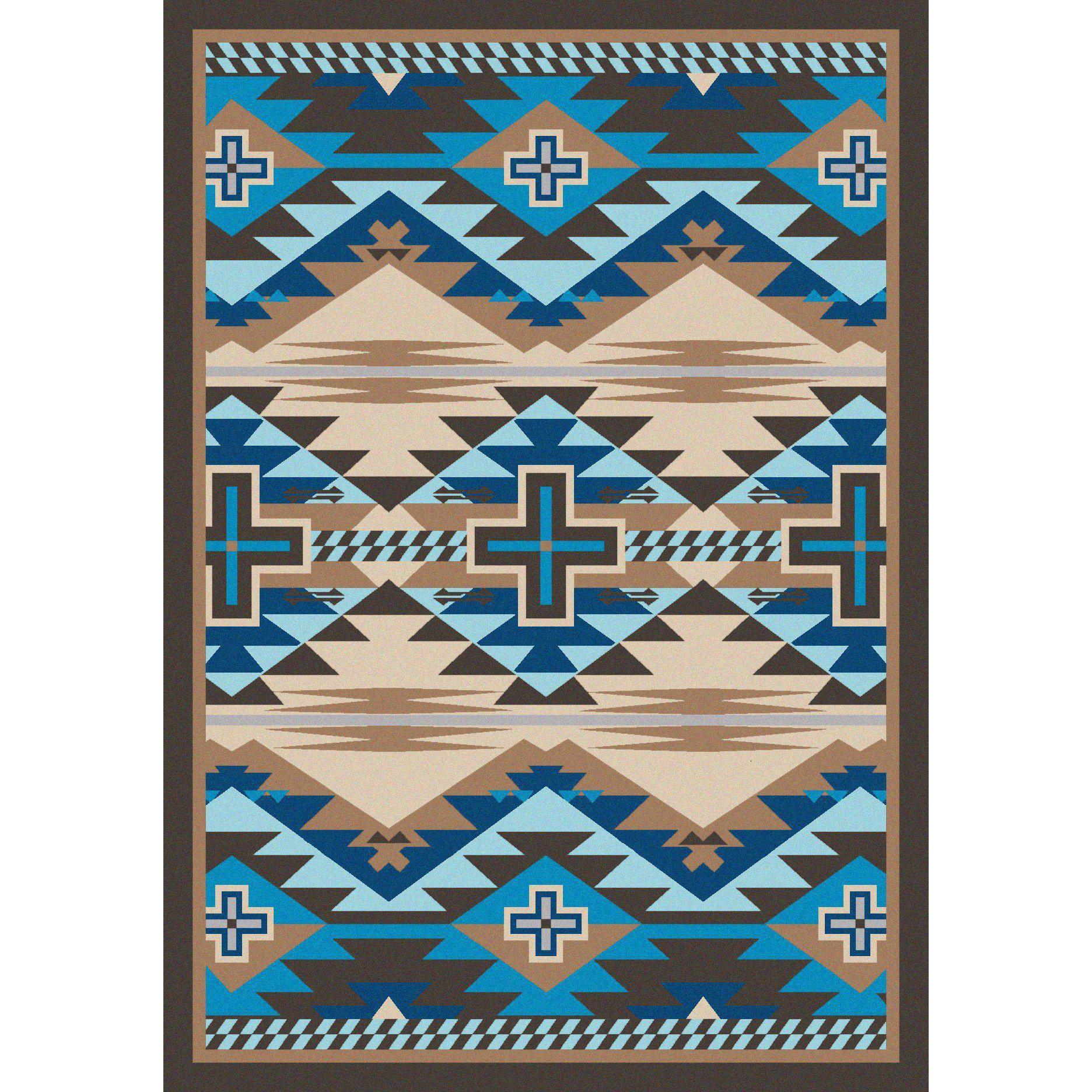 Rustic Crucifix - Turquoise Indigo-CabinRugs Southwestern Rugs Wildlife Rugs Lodge Rugs Aztec RugsSouthwest Rugs