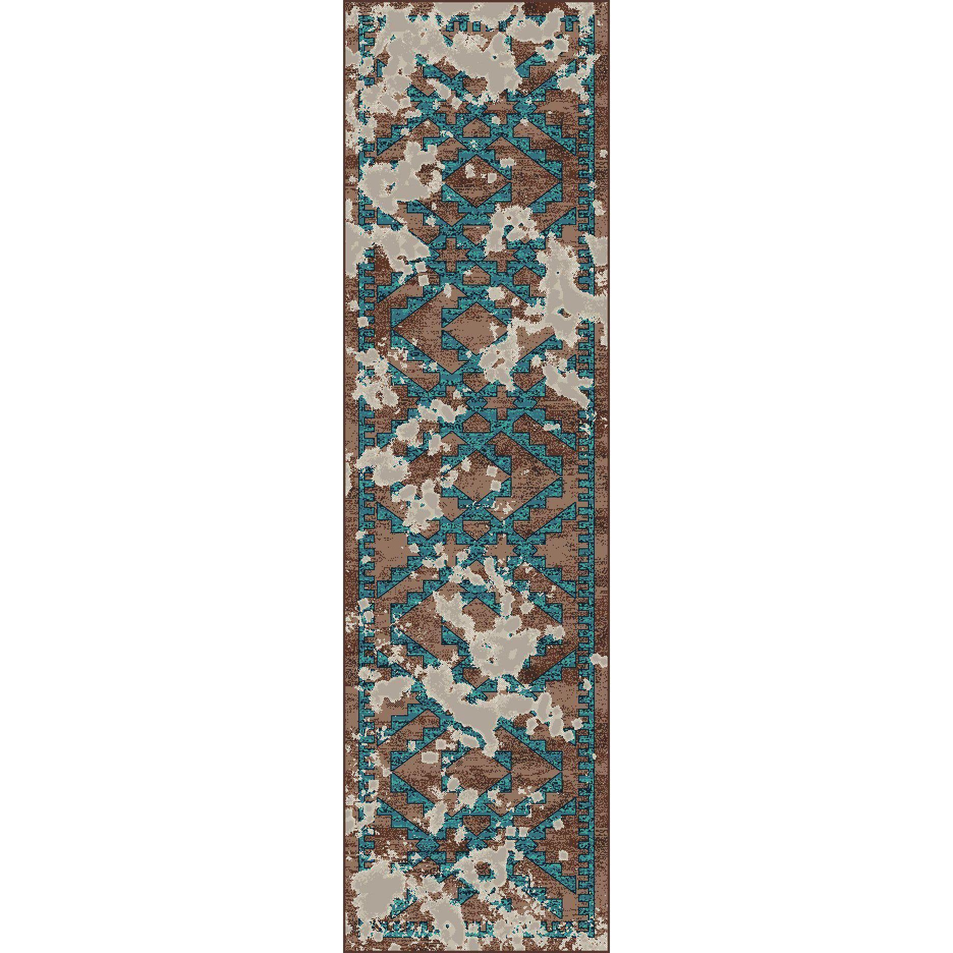 Southwestern Fresco - Turquoise-CabinRugs Southwestern Rugs Wildlife Rugs Lodge Rugs Aztec RugsSouthwest Rugs