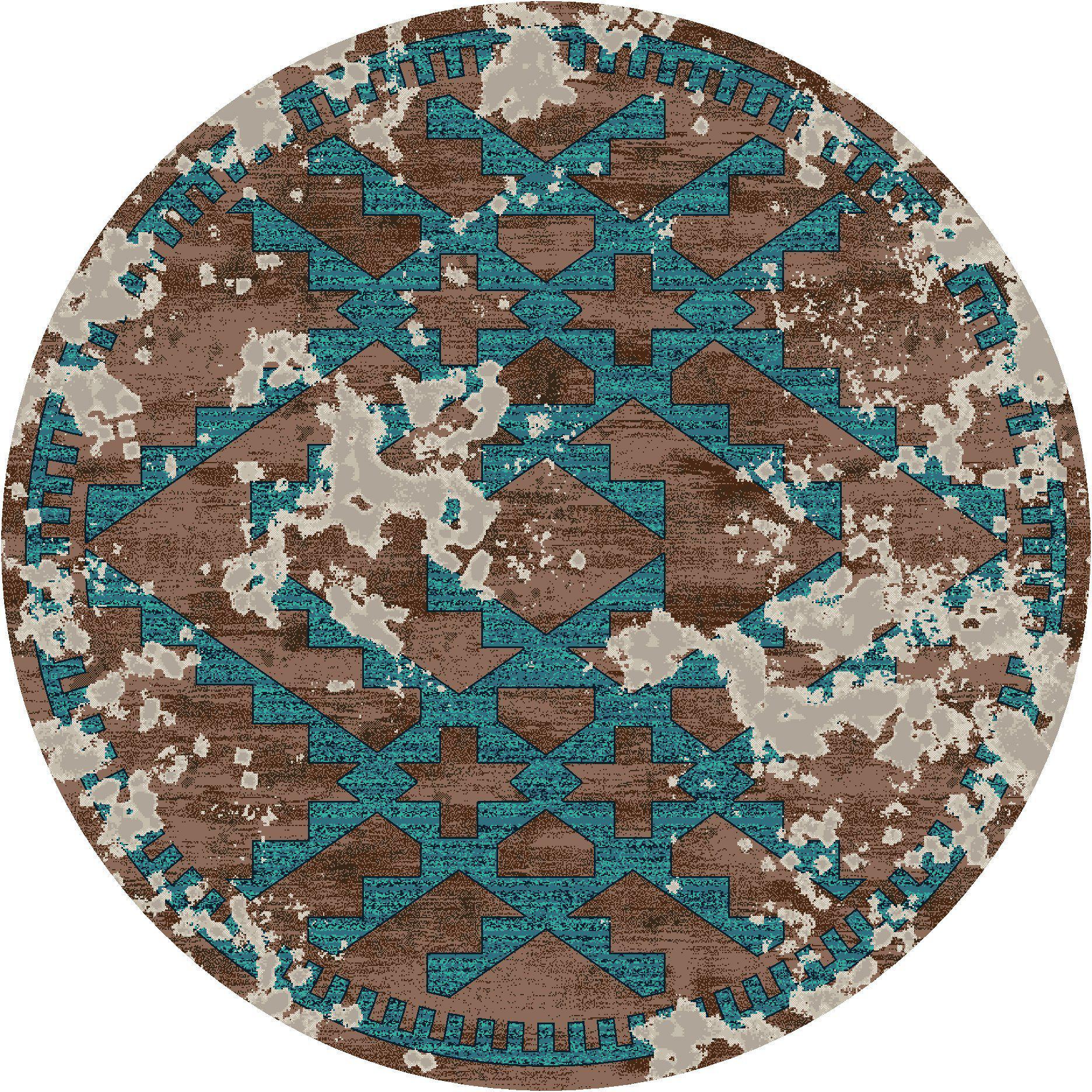 Southwestern Fresco - Turquoise-CabinRugs Southwestern Rugs Wildlife Rugs Lodge Rugs Aztec RugsSouthwest Rugs